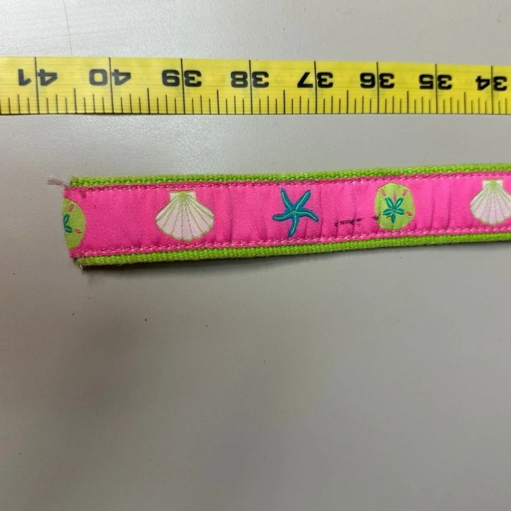 Douglas Paquette Pink Green Sea Shell Starfish D-Ring Canvas Belt Womens Medium